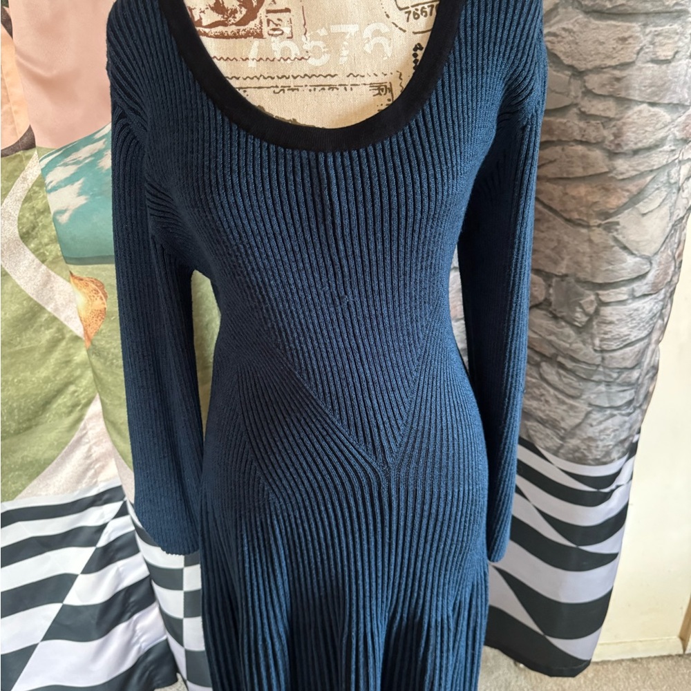 Lane Bryant Blue Ribbed Fit and Flare Sweater Dress
